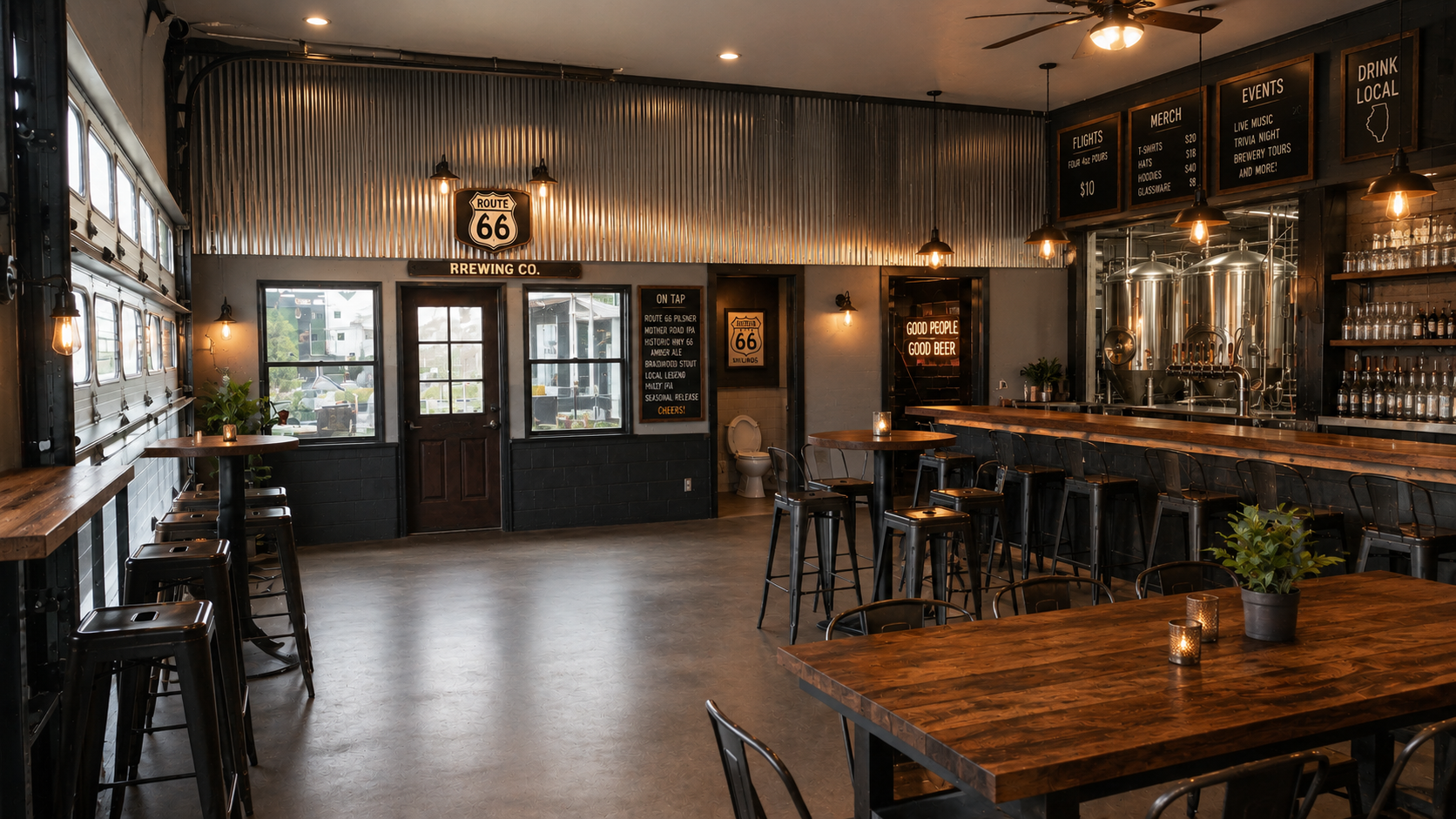 Brewery taproom interior concept rendering