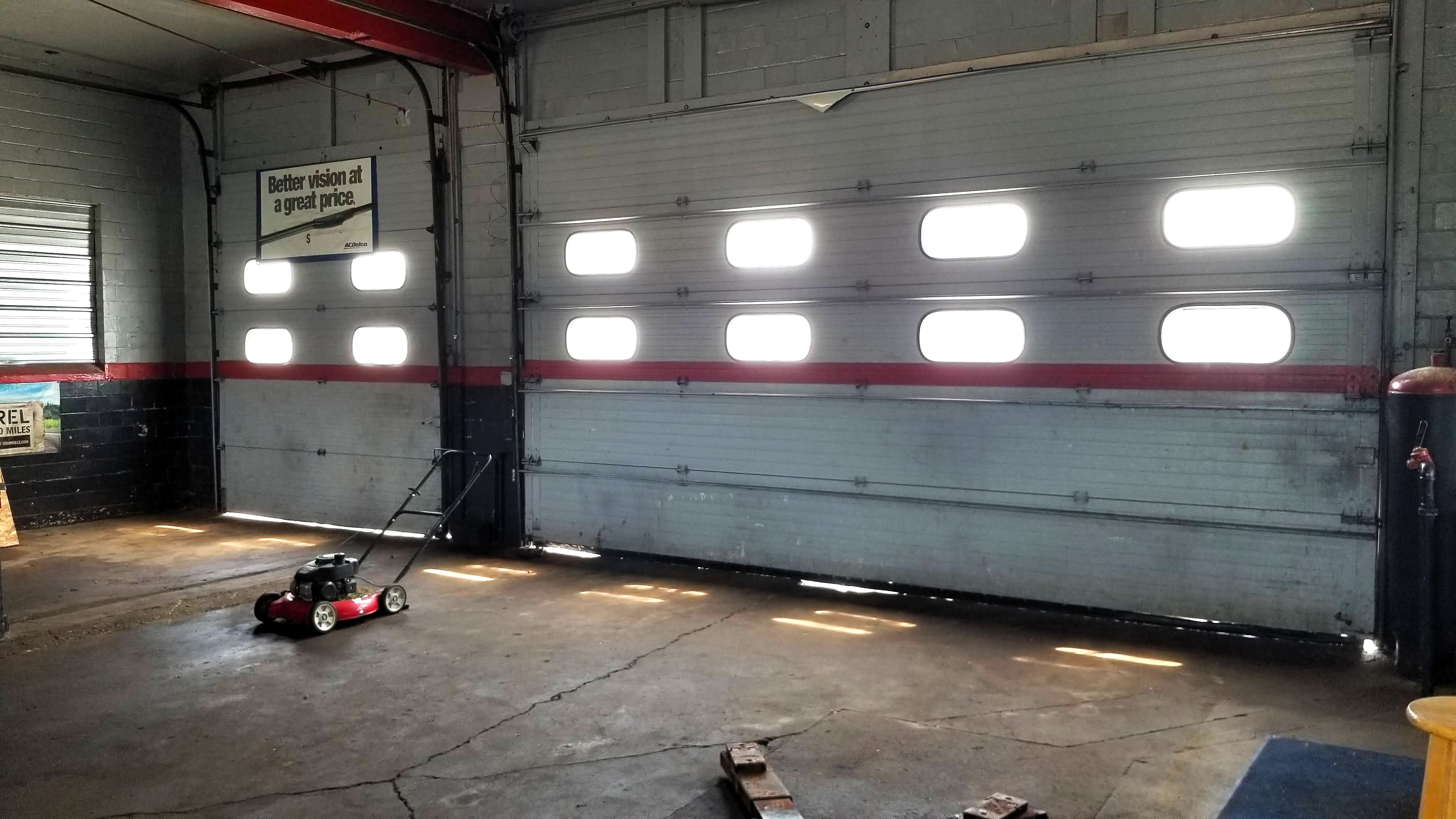 Main shop bay with overhead door